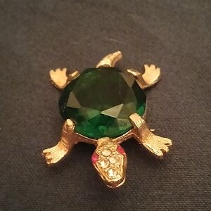 Green Gem Turtle Brooch